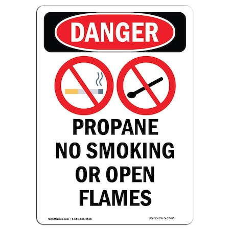 OSHA Danger Sign, Propane No Smoking, 24in X 18in Rigid Plastic